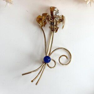 12k Gold Filled Wildflower Art Nouveau Vintage Floral Bouquet Brooch Lapel Pin